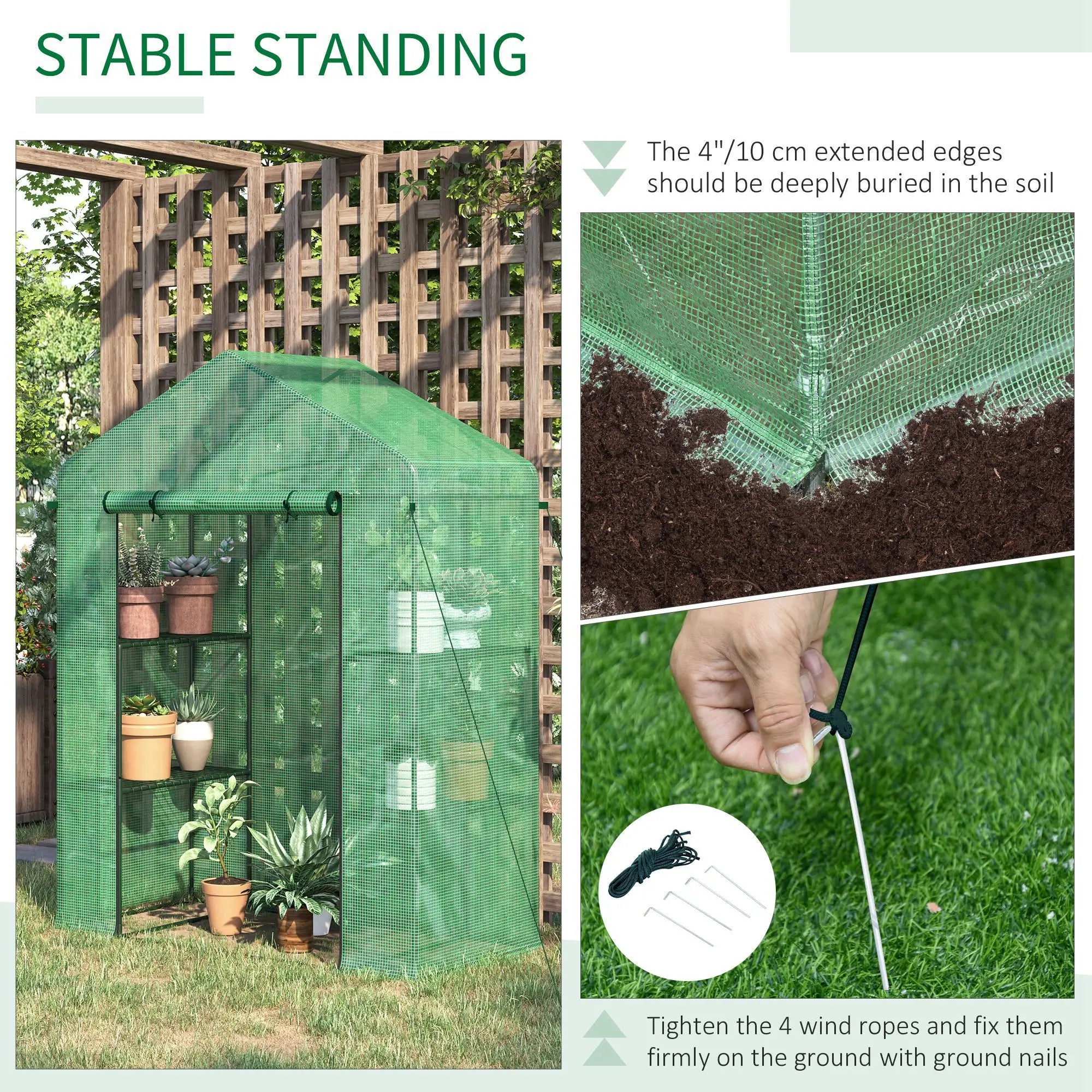 3-Tier Mini Greenhouse, 4 Shelves, Roll-Up Door, 56