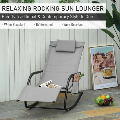Outdoor Rocking Chair, Mesh Fabric, Removable Headrest, Side Pocket, Grey Outdoor Rocking Chairs at Gallery Canada