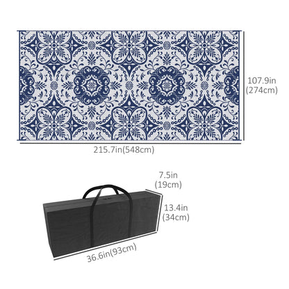 Portable Outdoor Rug, 9' x 18', Waterproof, White Flower, Blue Outdoor Reversible Rugs at Gallery Canada