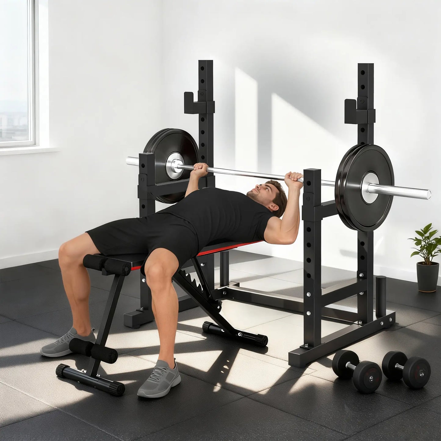 Adjustable Squat Rack, 660 Lbs Multi-Function Barbell Rack, Black Dumbbells & Barbells at Gallery Canada