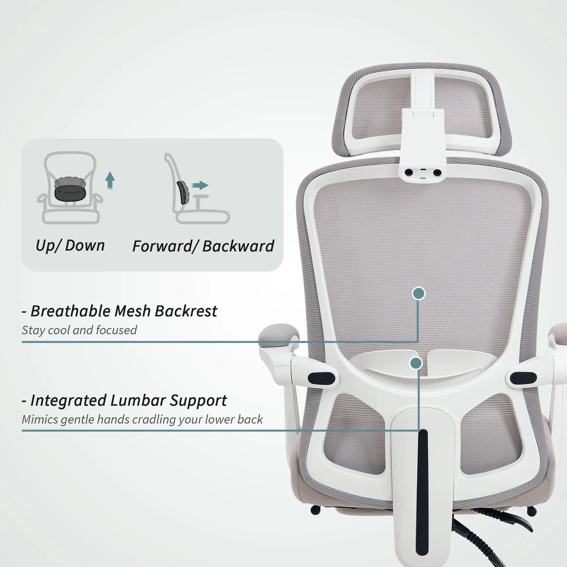 Ergonomic Office Chair, Mesh Reclining Desk Chair, Adjustable Lumbar Support, Headrest, Grey Office Chairs at Gallery Canada