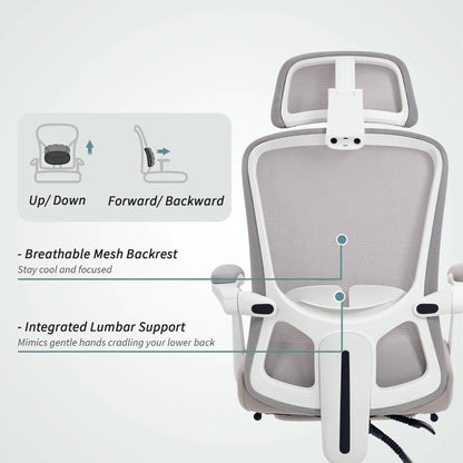 Ergonomic Office Chair, Mesh Reclining Desk Chair, Adjustable Lumbar Support, Headrest, Grey Office Chairs at Gallery Canada