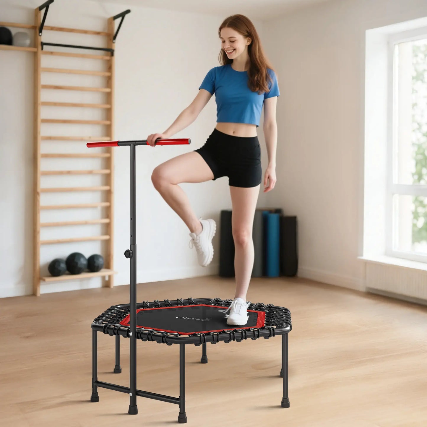 45" Rebounder Trampoline, Quiet Bungee with LED Lights, Adjustable Handle, Red Trampolines at Gallery Canada