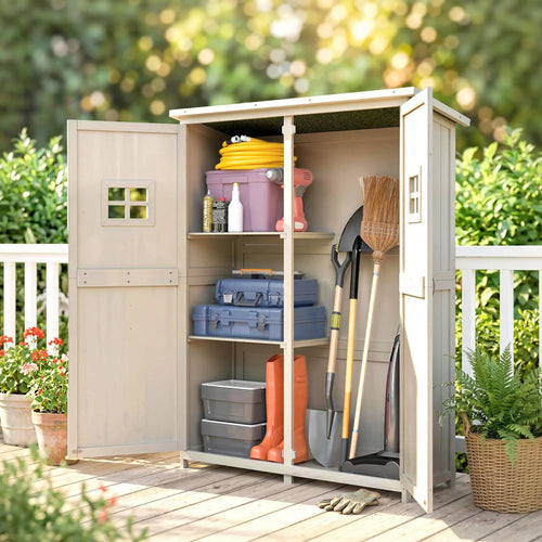 4x1.5ft Wooden Garden Storage Shed, Outdoor Tool Cabinet, Grey