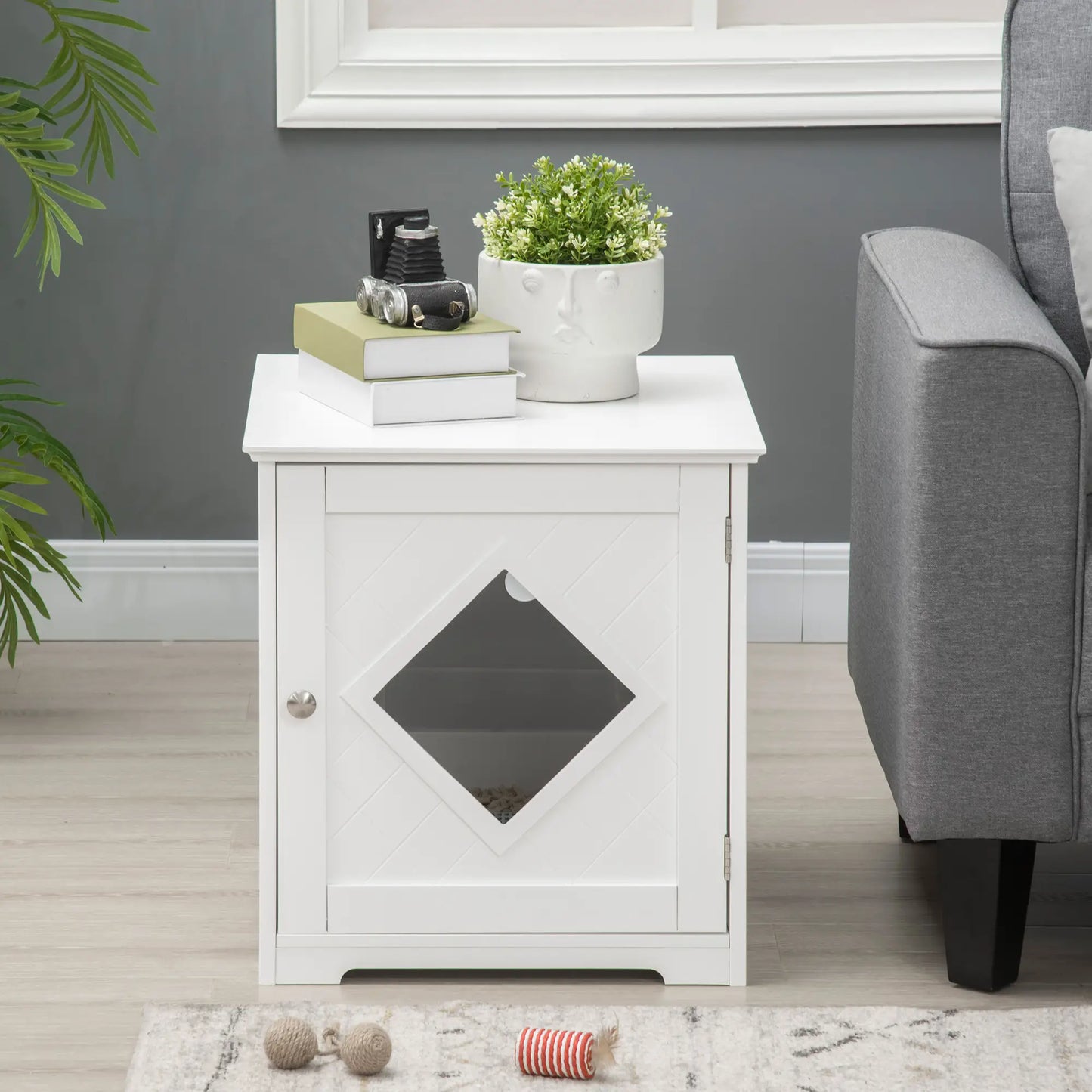 Cat Litter Box Enclosure End Table, Indoor Washroom with Magnetic Door, White Cat Litter Box Enclosures at Gallery Canada