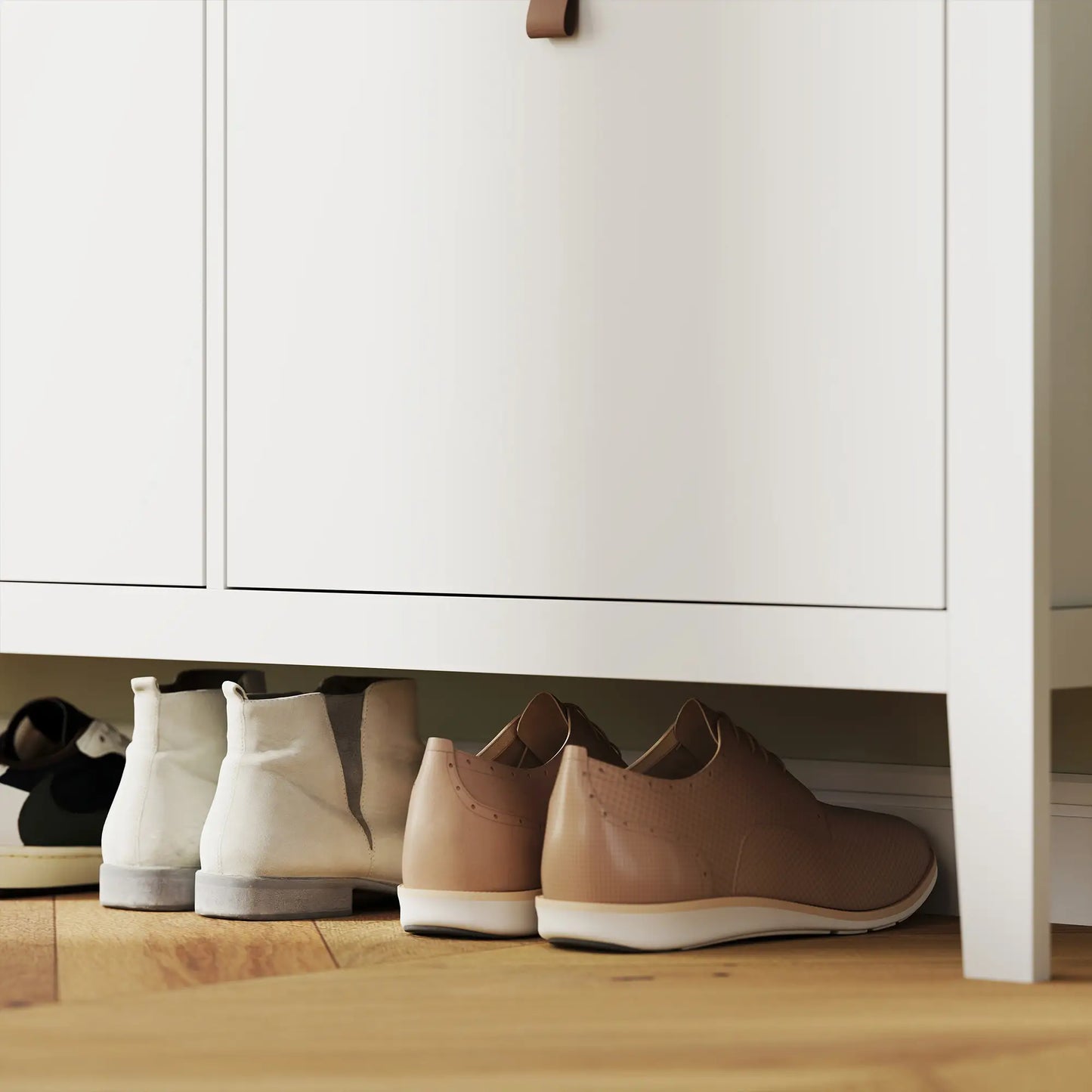 Narrow Shoe Cabinet, 4 Flip Drawers, Adjustable Shelves, White