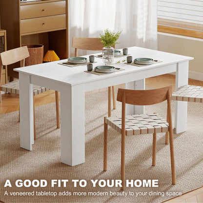 63" Kitchen Table for 4-6 People, Wood Effect, White Dining Tables at Gallery Canada