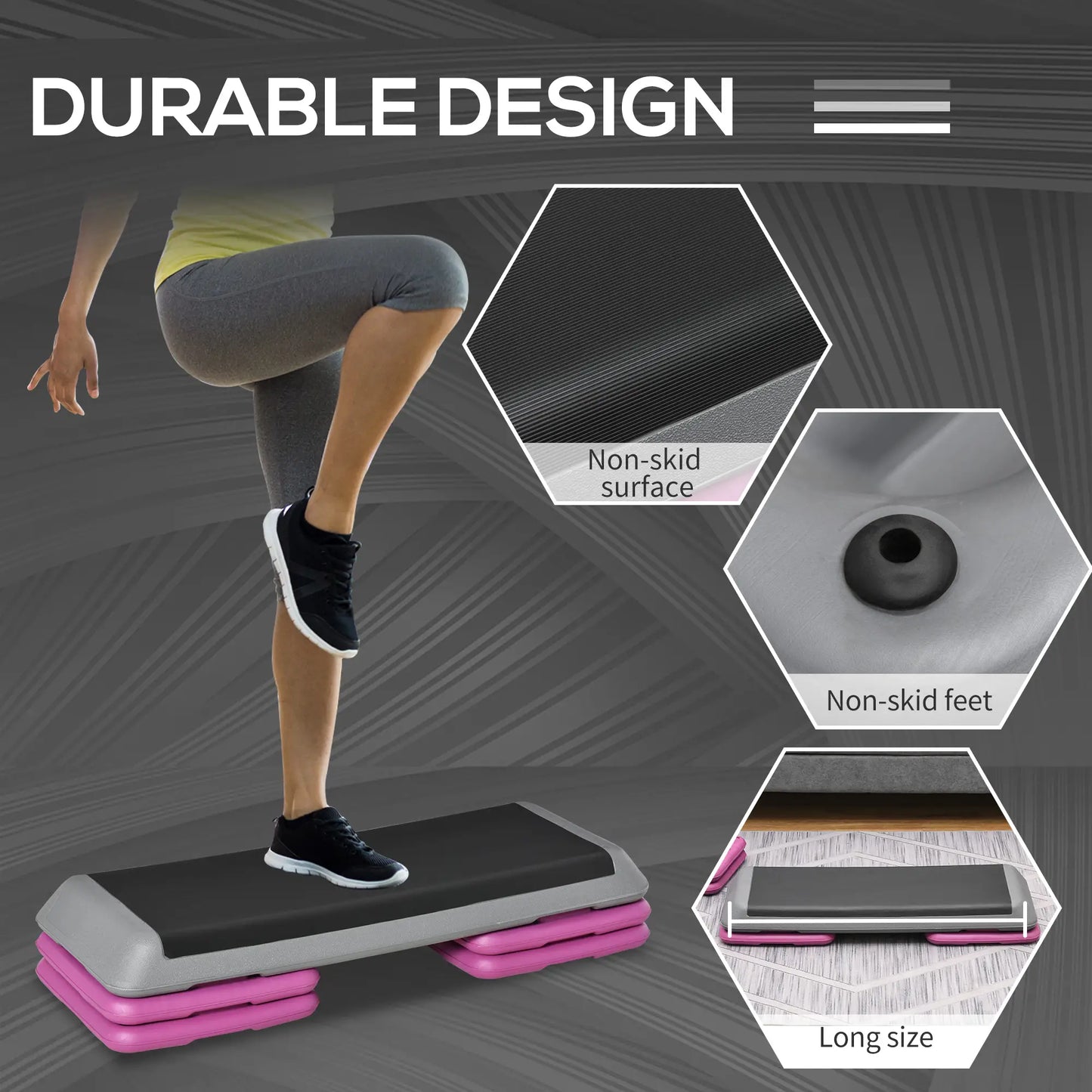 43" Adjustable Aerobic Stepper, 3 Level Risers, Cardio Fitness, Black Purple Aerobic Equipment at Gallery Canada