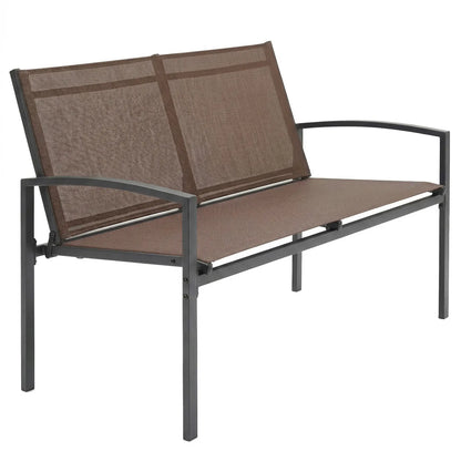 44 in Metal Garden Bench, Breathable Mesh Fabric, Dark Brown Outdoor Benches at Gallery Canada