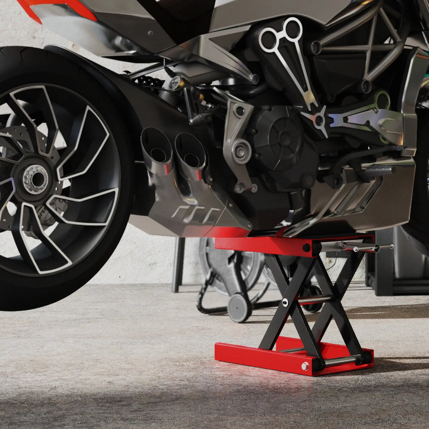 1100lbs Motorcycle Jack, Adjustable Scissor Lift, Anti-Slip Deck, Red Bike Trainer Stands at Gallery Canada