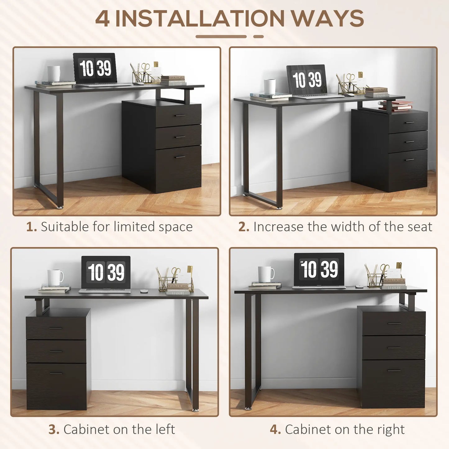 47" Computer Desk With Drawers, Modern Writing Desk, Black Computer Desks at Gallery Canada