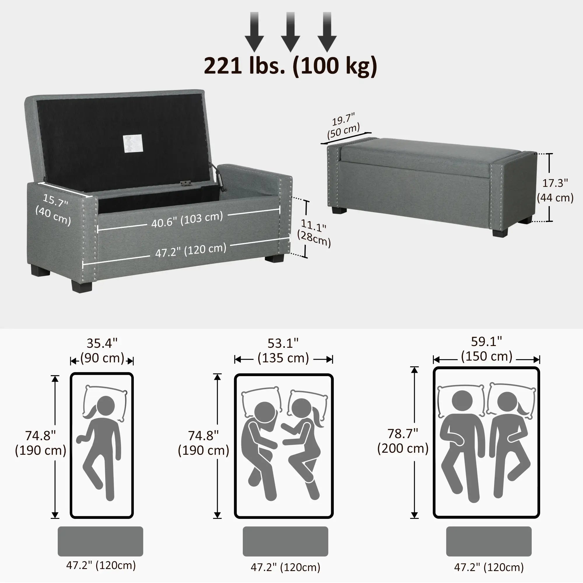 Upholstered Flip Top Storage Bench, Ottoman, Light Grey Storage Ottomans & Benches at Gallery Canada