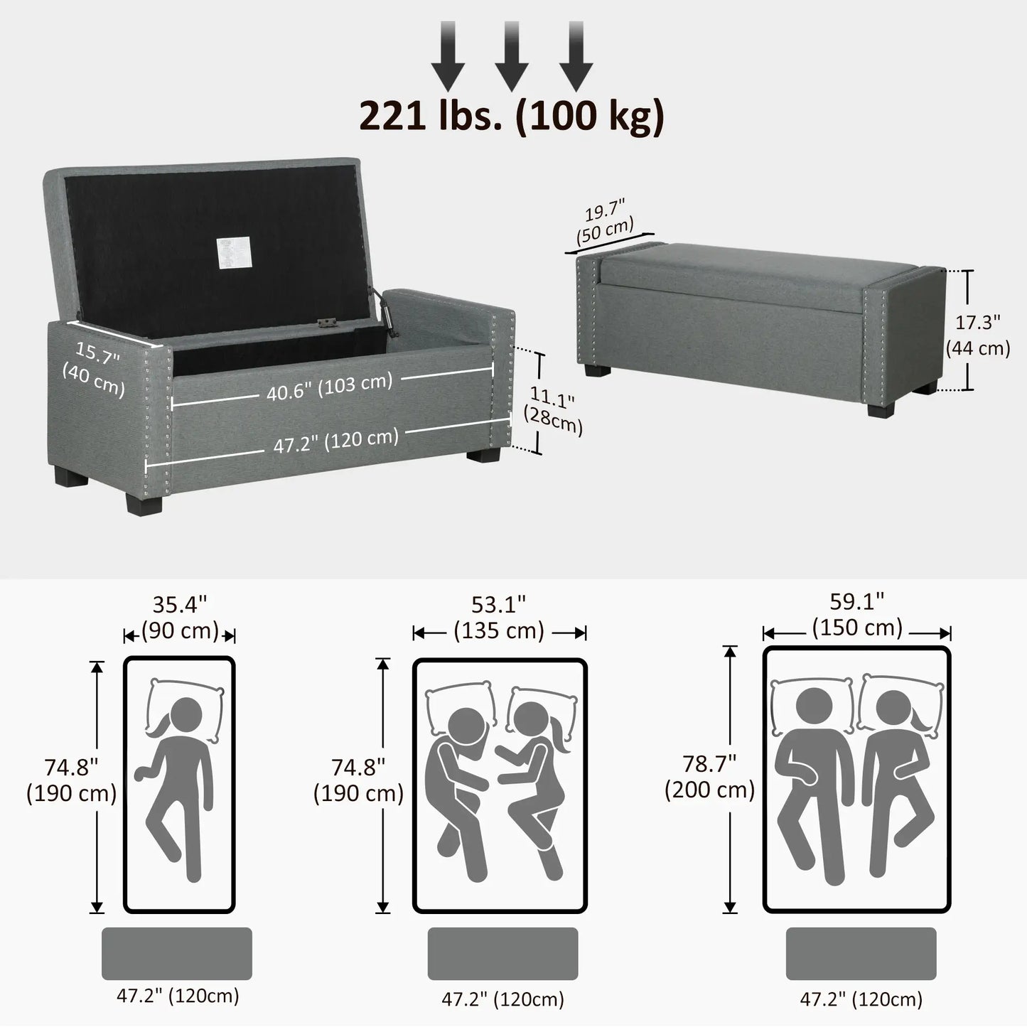 Upholstered Flip Top Storage Bench, Ottoman, Light Grey Storage Ottomans & Benches at Gallery Canada