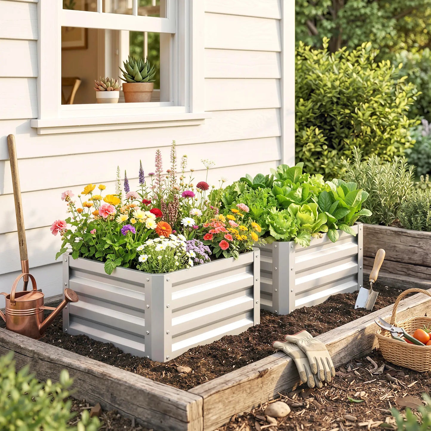 2' x 2' x 1' Raised Garden Bed, Galvanised Steel Frame, Vegetables, Flowers, Herbs, Silver Raised Garden Beds at Gallery Canada