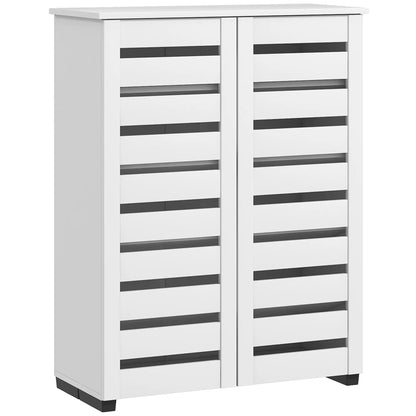 Shoe Storage Cabinet, 2 Slatted Doors, Holds 15 Pairs, White