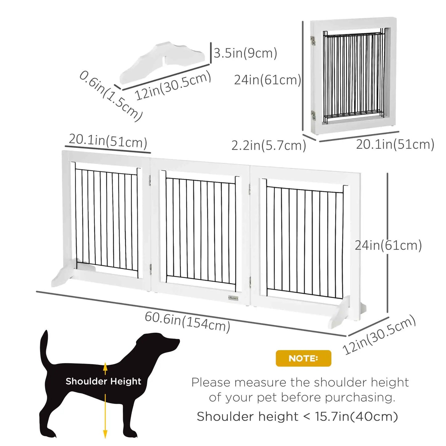 Freestanding Pet Gate, 24" High, 3 Panels, White Houses, Kennels & Pens at Gallery Canada