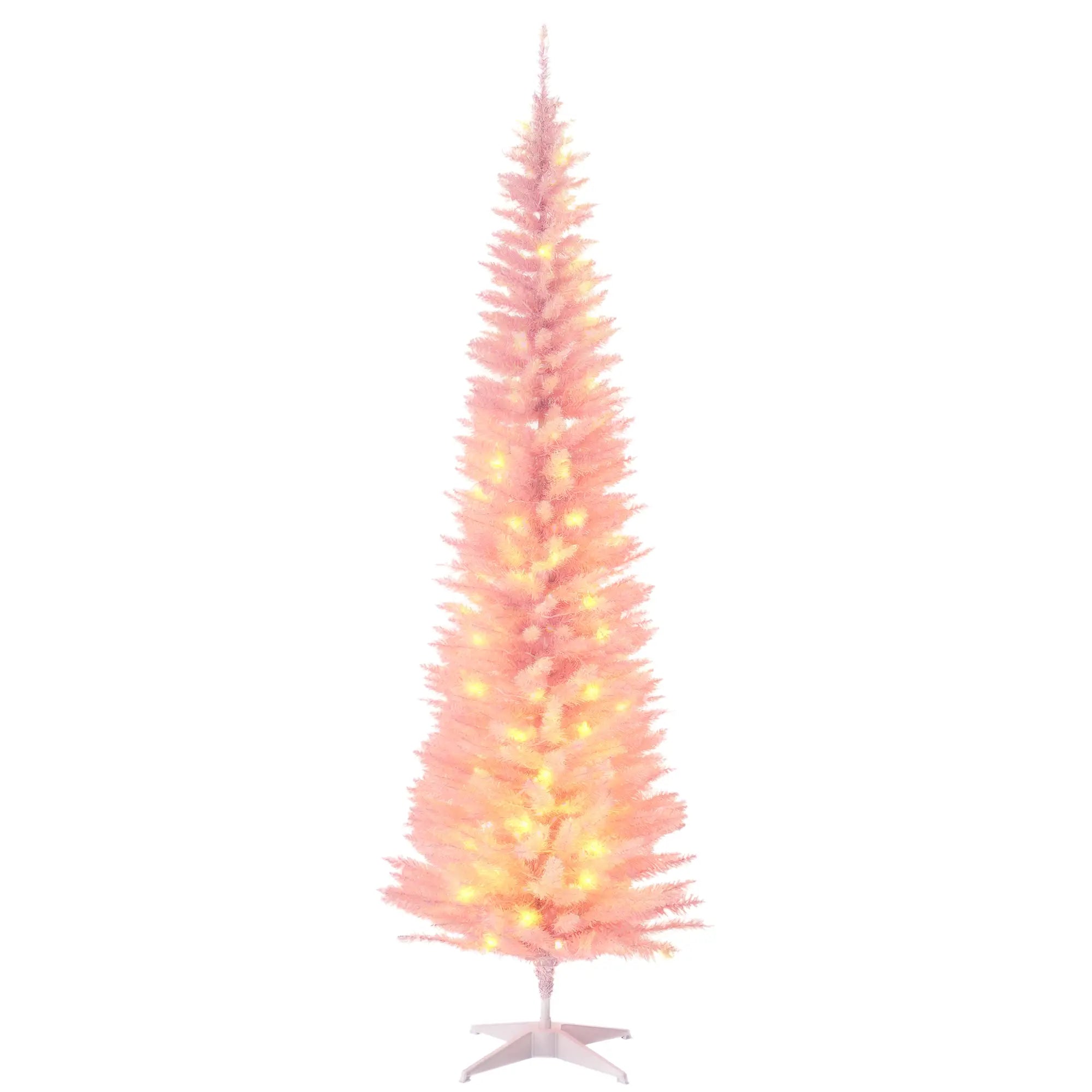 7' Pre Lit Artificial Pencil Christmas Tree, Warm White LED Lights, Pink Pencil Christmas Trees at Gallery Canada