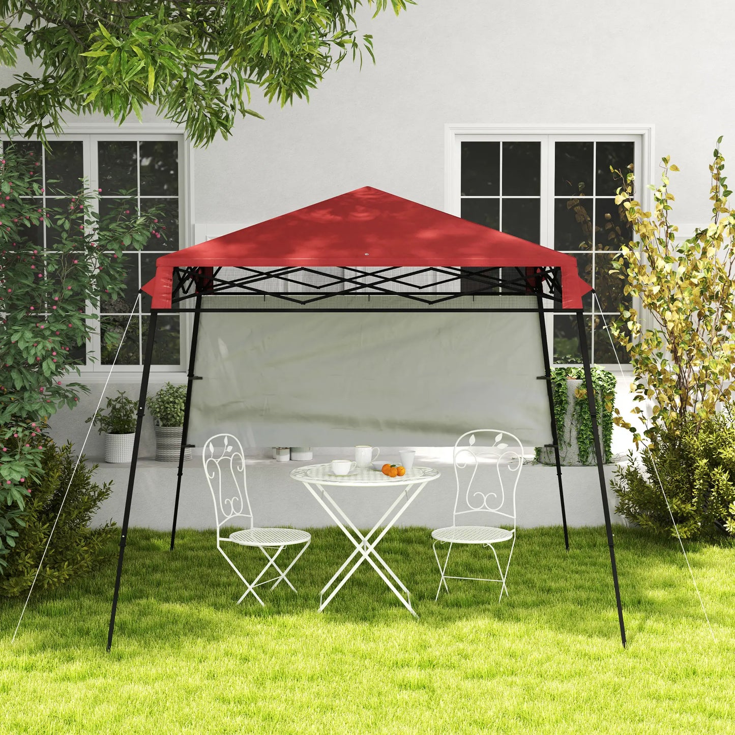 7' x 7' Foldable Gazebo Tent, Adjustable Legs, Black, Red Pop Up Canopies at Gallery Canada