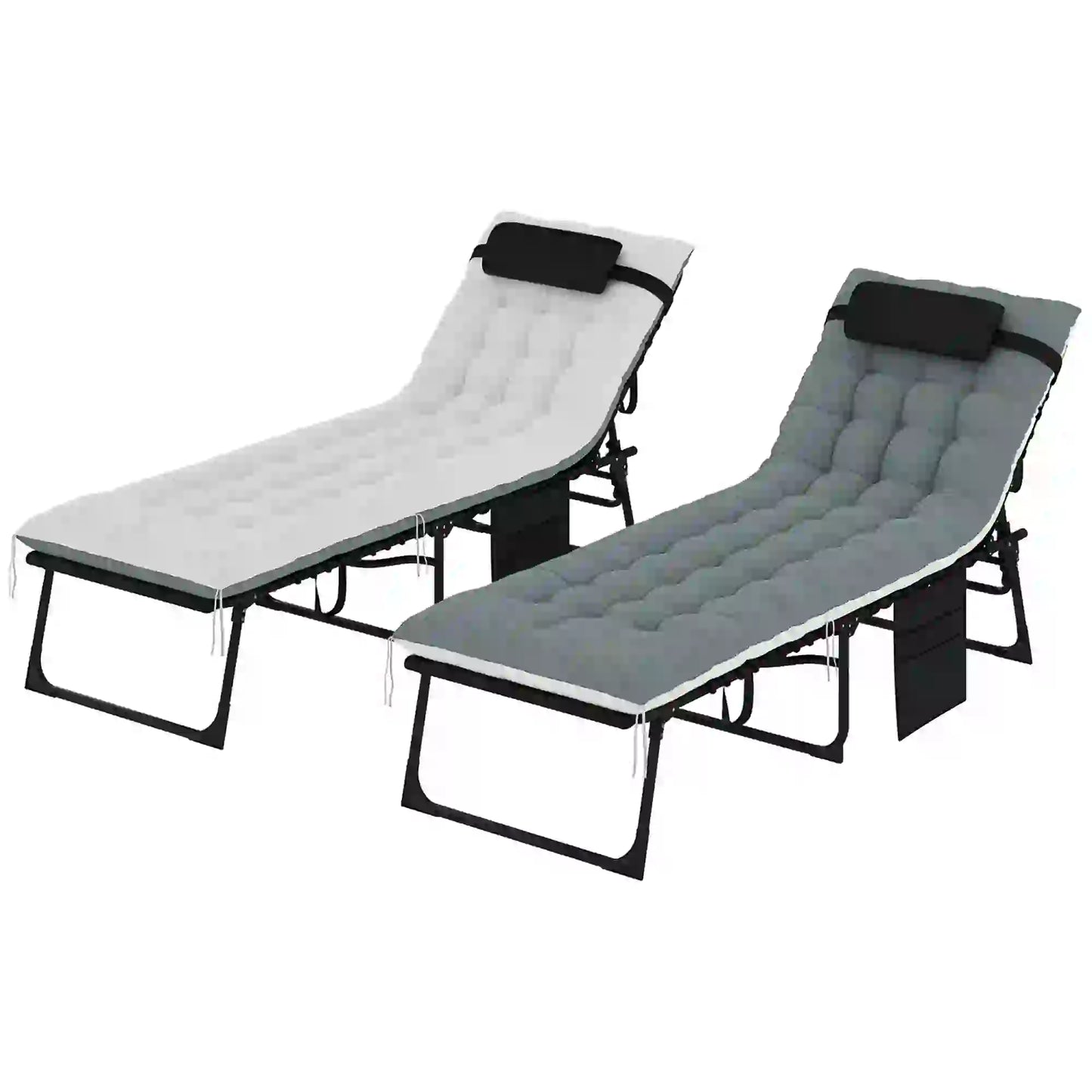 Outdoor Folding Lounge Chair Set, 2 Pack, Black/Grey Lounger Chairs at Gallery Canada
