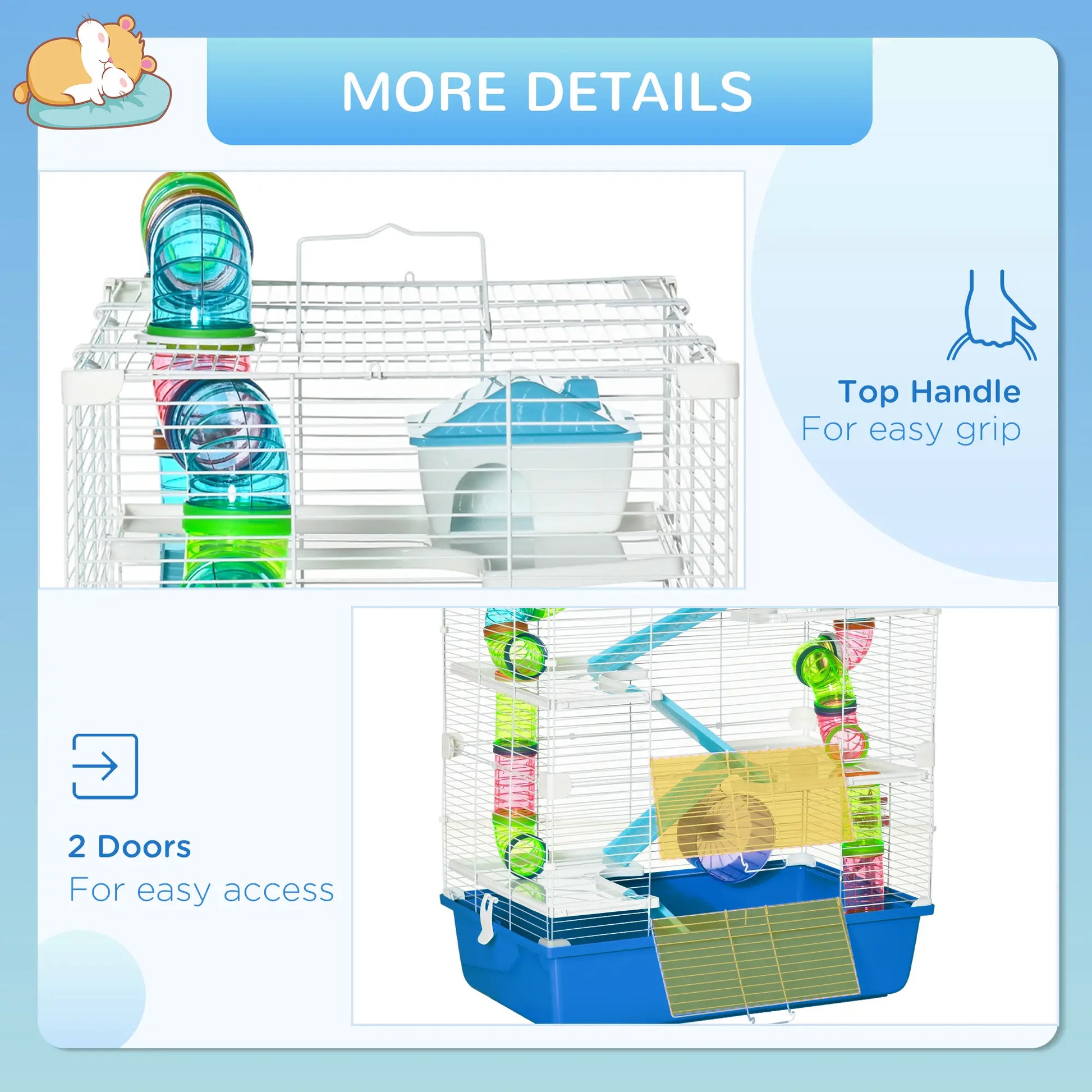 23" Large Hamster Cage, 5-Level with Tunnel Tube, Blue Hamster Cages at Gallery Canada