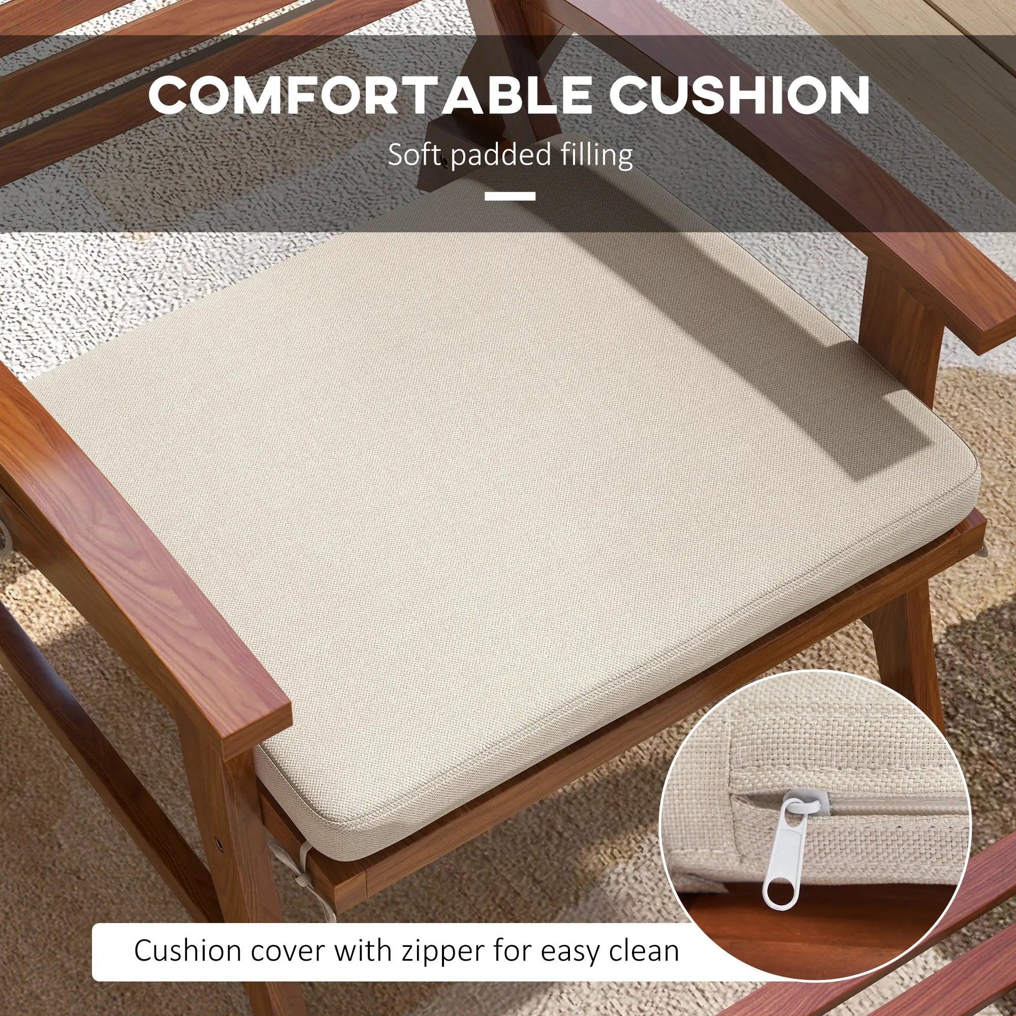 4 Acacia Wood Patio Set, Footstool, Seat Cushions, Cream White Patio Chairs at Gallery Canada