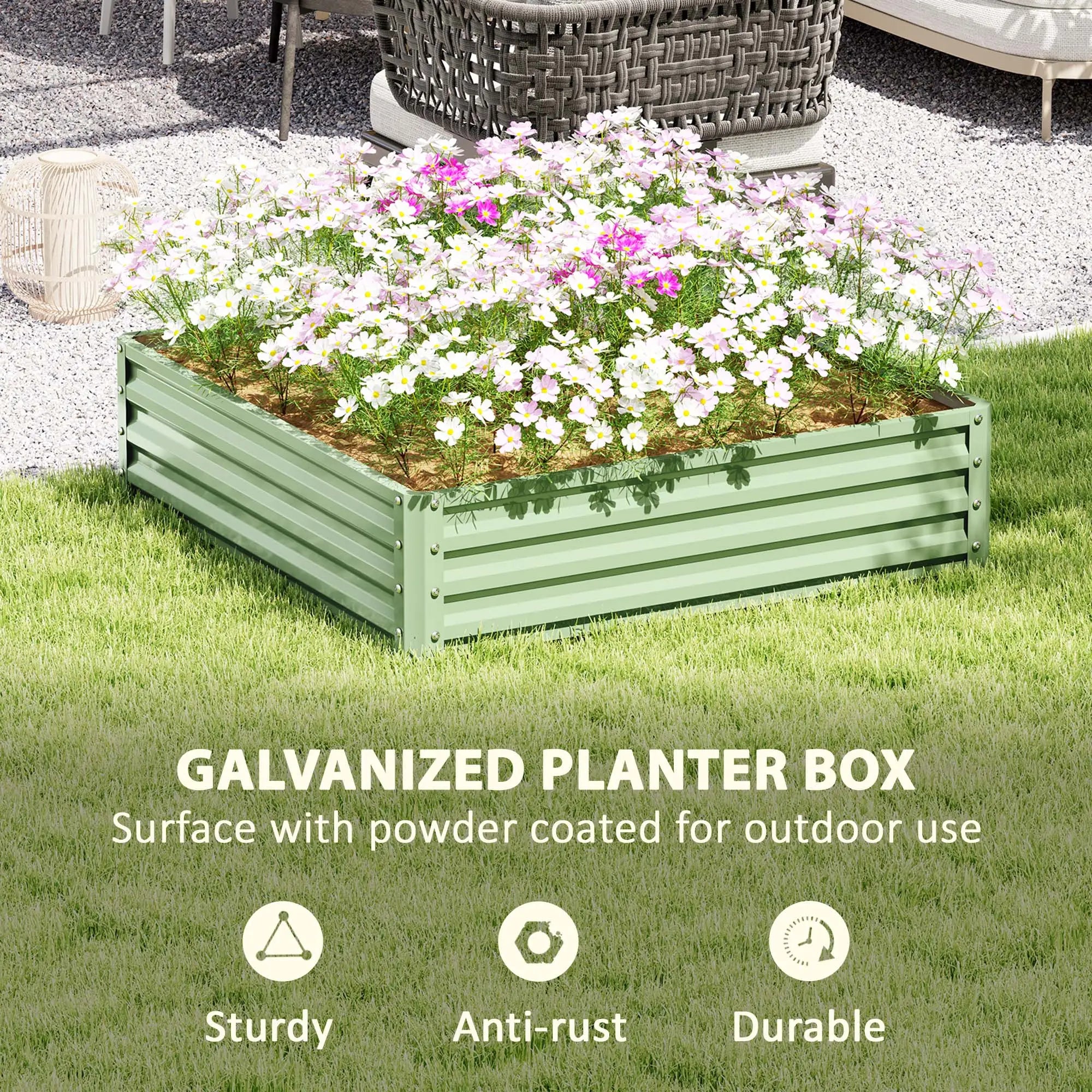 4' X 4' X 1' Raised Garden Bed, Galvanized Steel Planter, Light Green, Light Green Galvanized Planter Boxes at Gallery Canada
