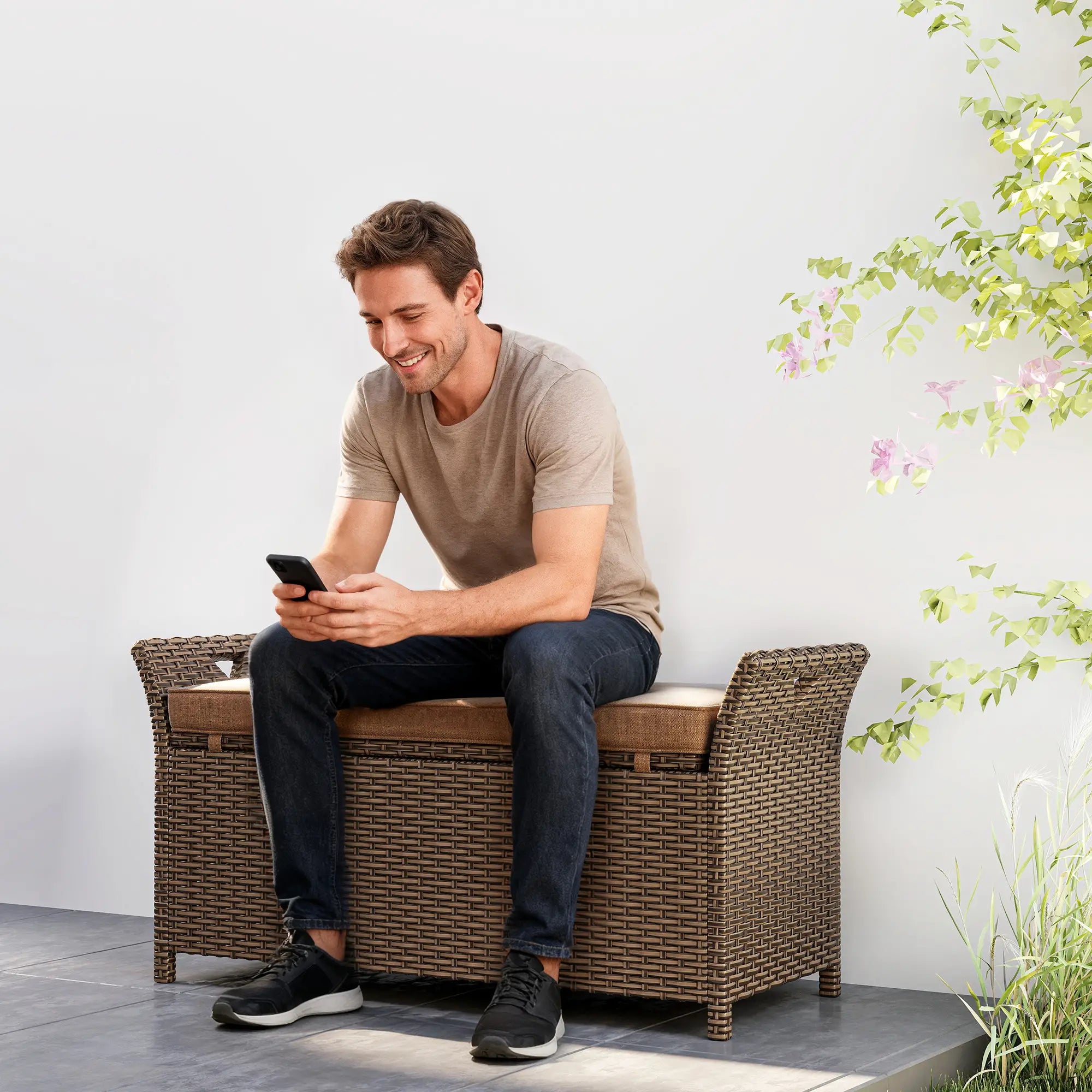 2-In-1 Outdoor Storage Bench, 29 Gallon Wicker Deck Box, Tan Patio Storage Boxes at Gallery Canada