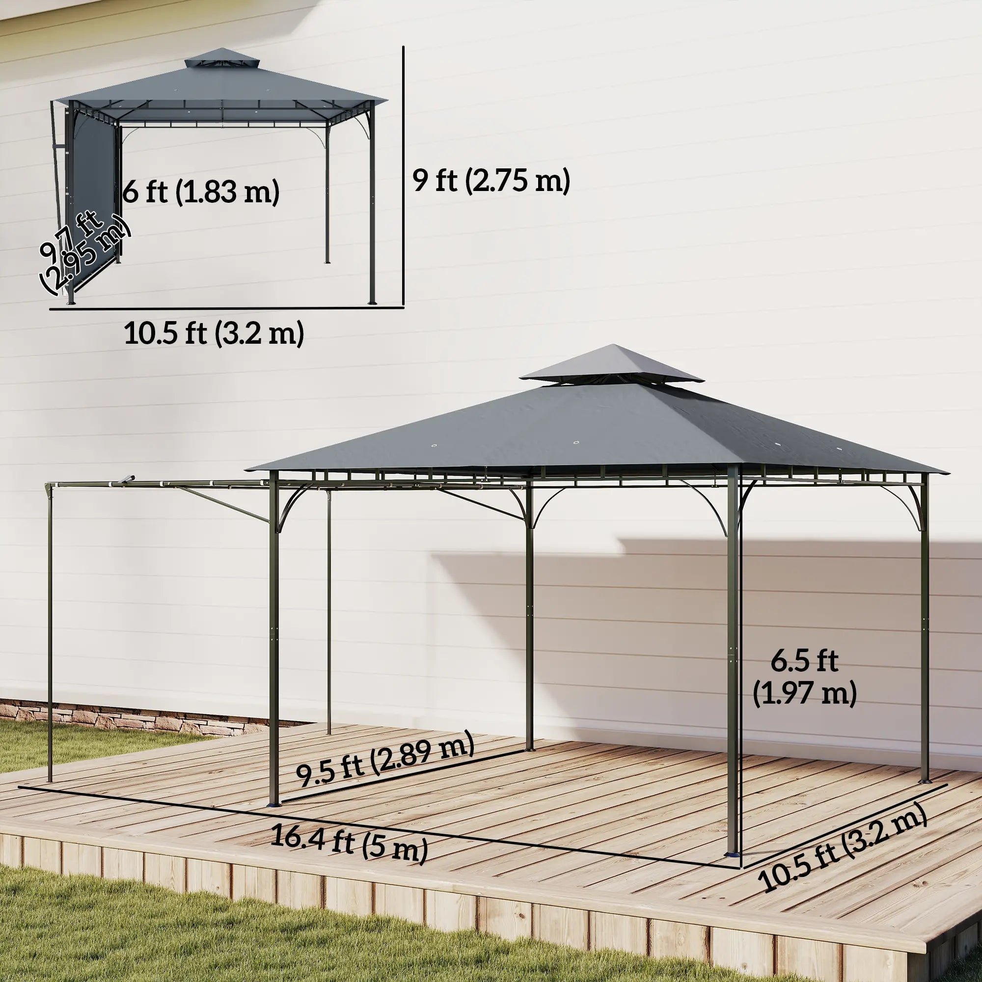 Patio Gazebo With Double Roof, Extendable Shade, 126