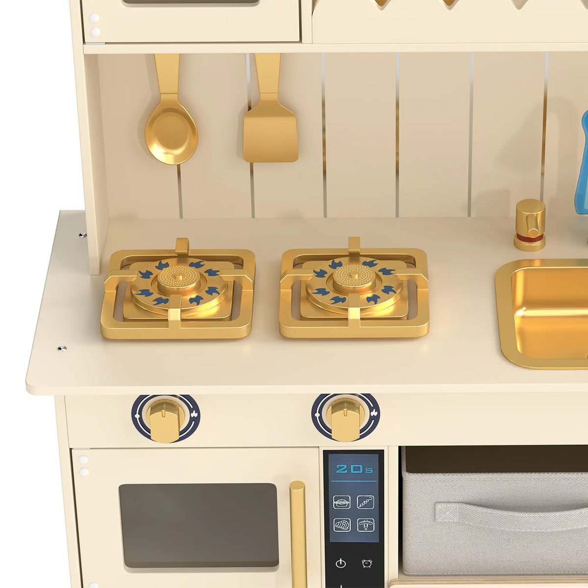 Ensemble de cuisine en bois pour enfants, lumières, sons, 12 pièces, crème