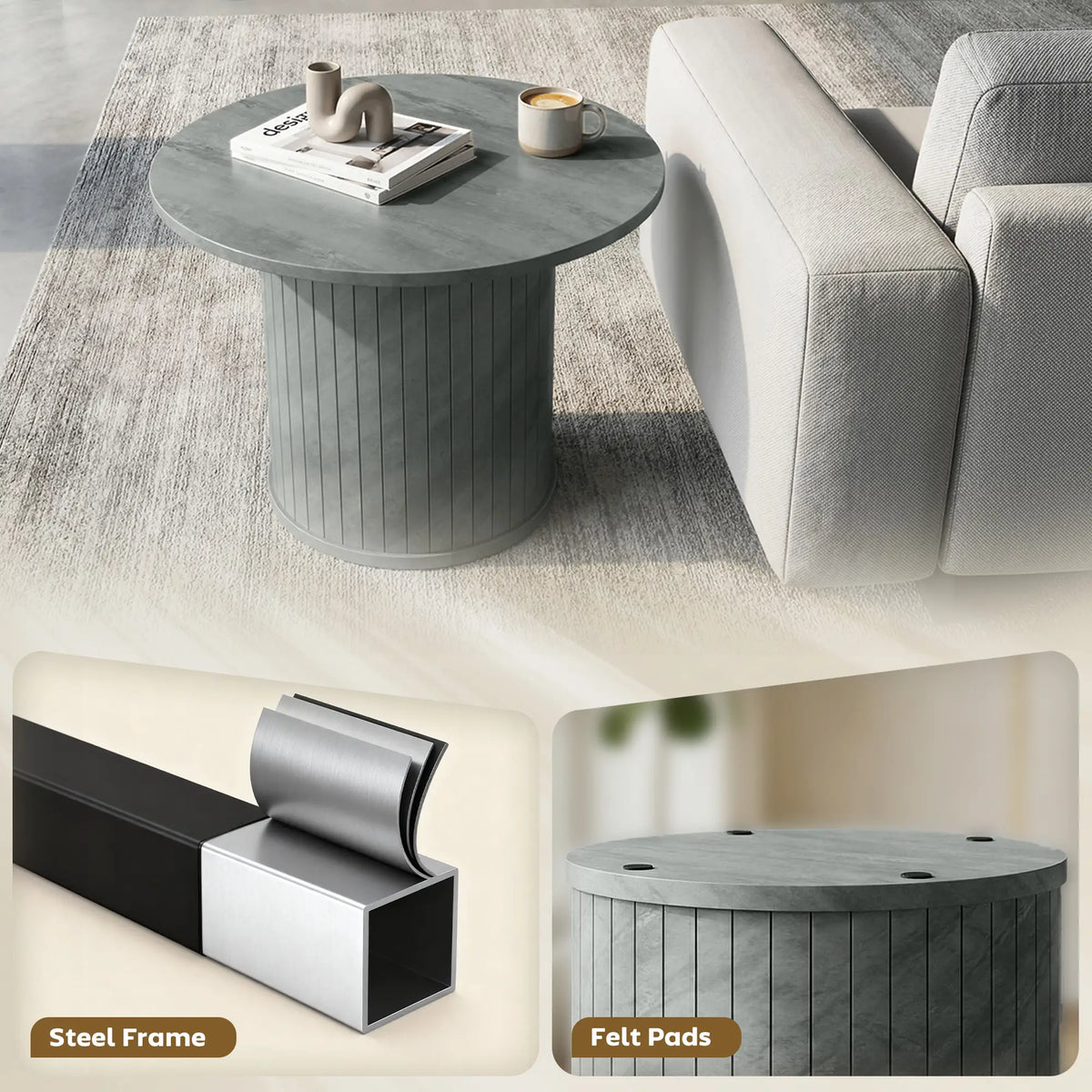Round Coffee Table, 24", Cement Grey Coffee Tables at Gallery Canada
