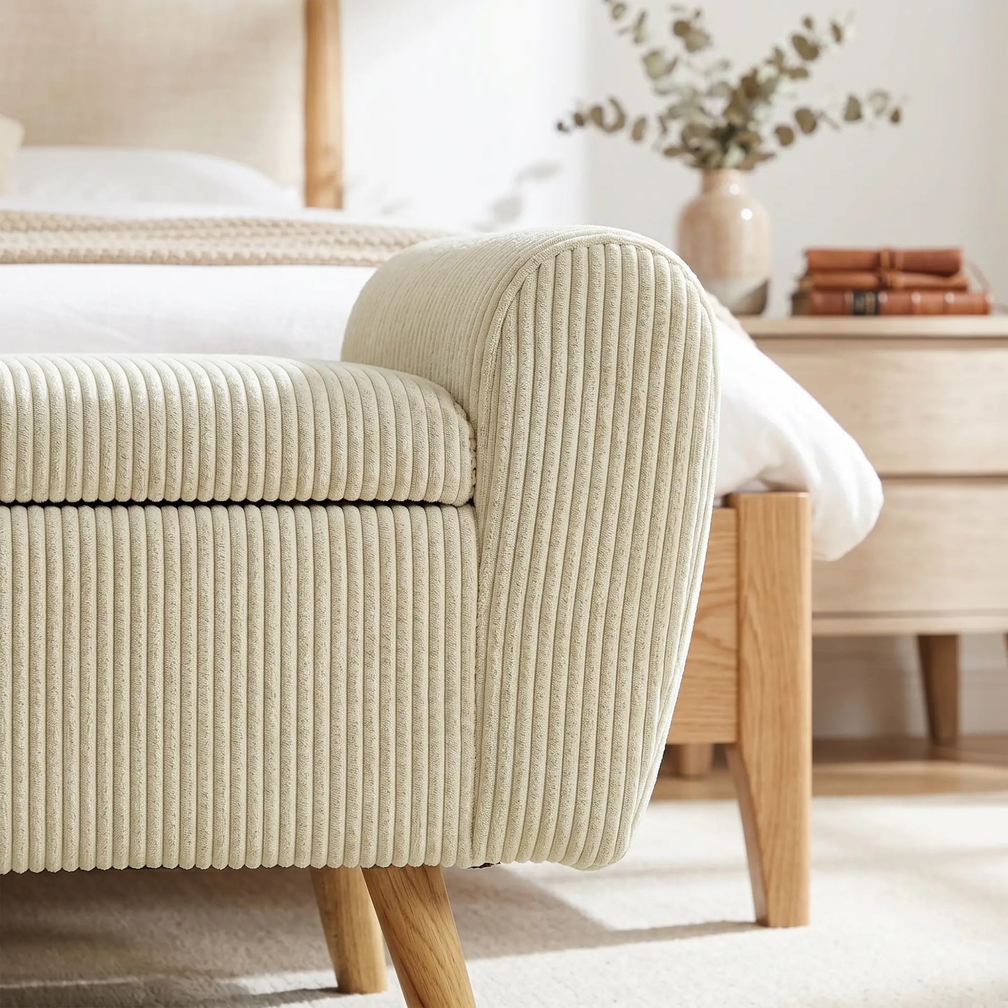 Corduroy Storage Ottoman Bench, 59", Beige