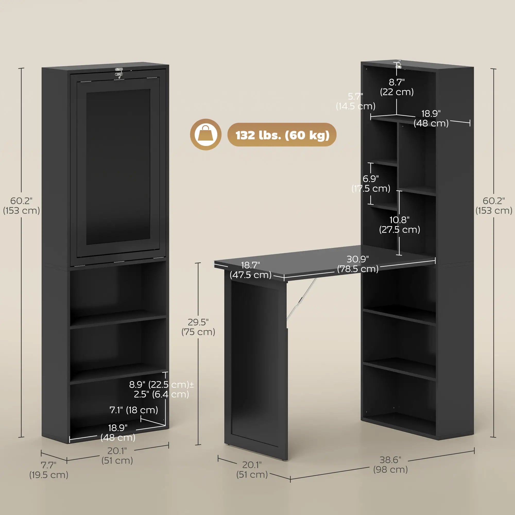 Fold-Out Convertible Office Desk, Wall Mount Computer Desk, Blackboard, Side Shelf, Black Computer Desks at Gallery Canada