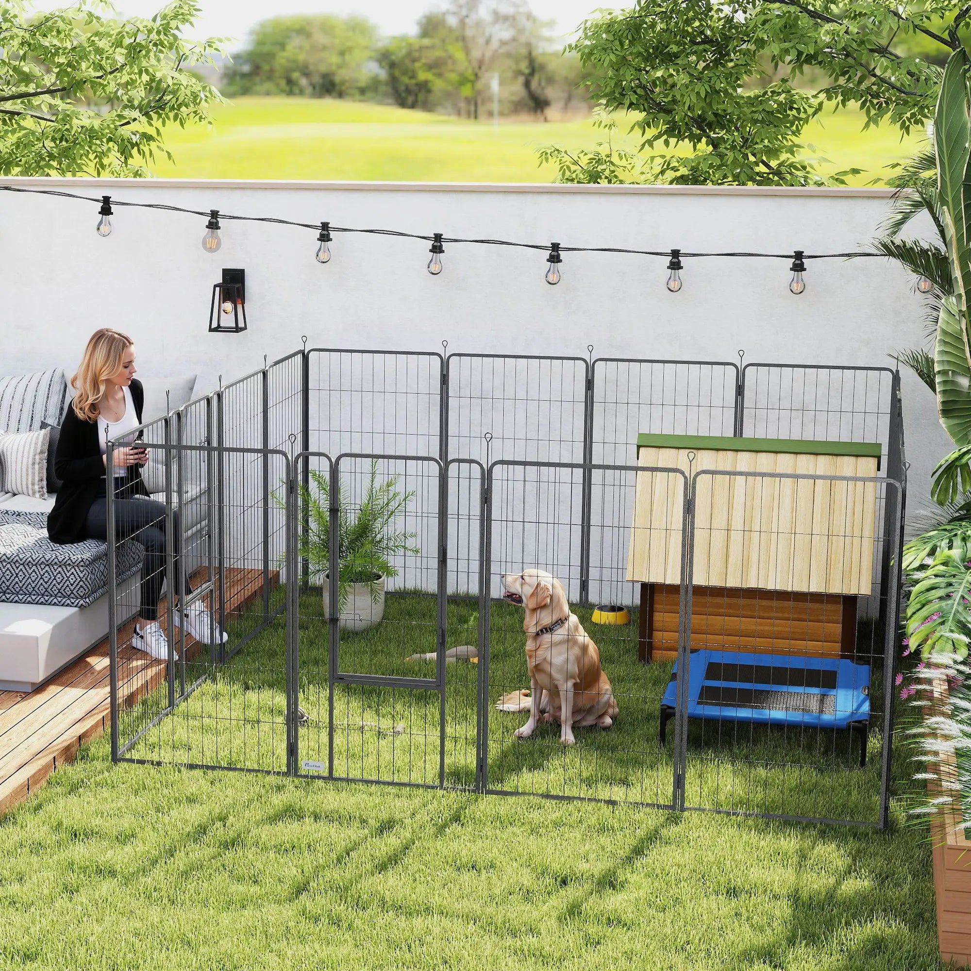 16 Panels Dog Playpen, Portable, for Large Dogs, 47