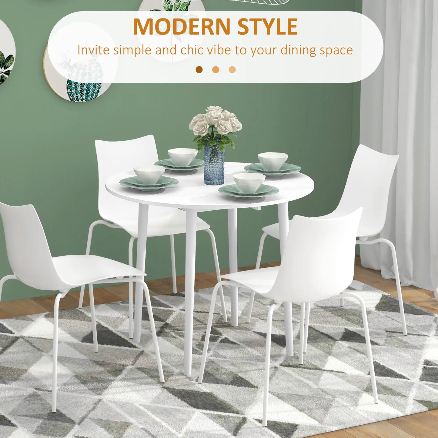 Folding Dining Table, Round Drop Leaf Kitchen Table, Distressed White, White Dining Tables at Gallery Canada