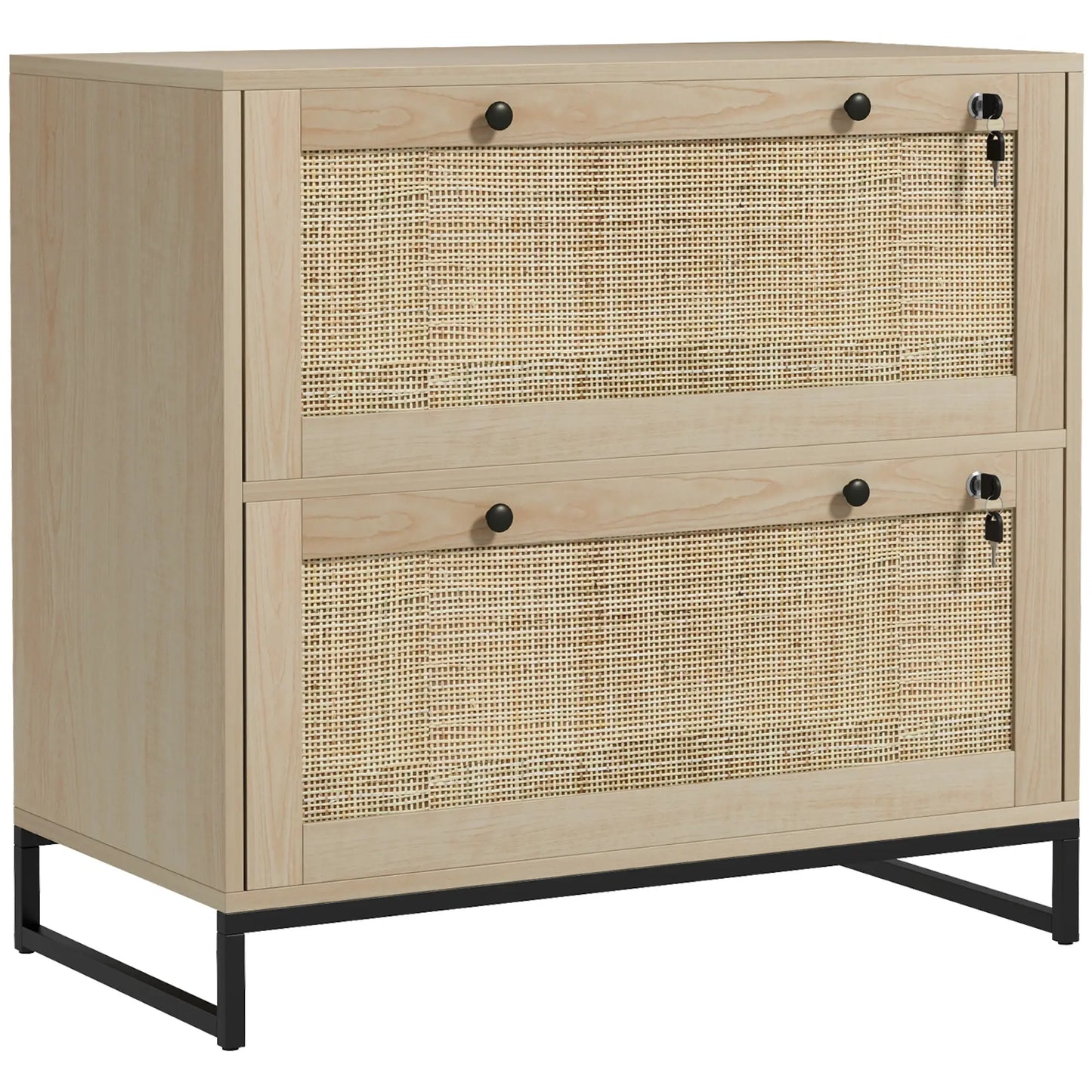 2-Drawer Filing Cabinet with Lock, Rattan, Adjustable Hanging Bar, Natural Office Cabinets & Cupboards at Gallery Canada