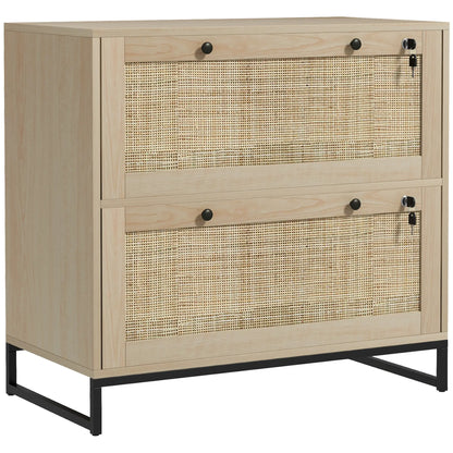 2-Drawer Filing Cabinet with Lock, Rattan, Adjustable Hanging Bar, Natural Office Cabinets & Cupboards at Gallery Canada
