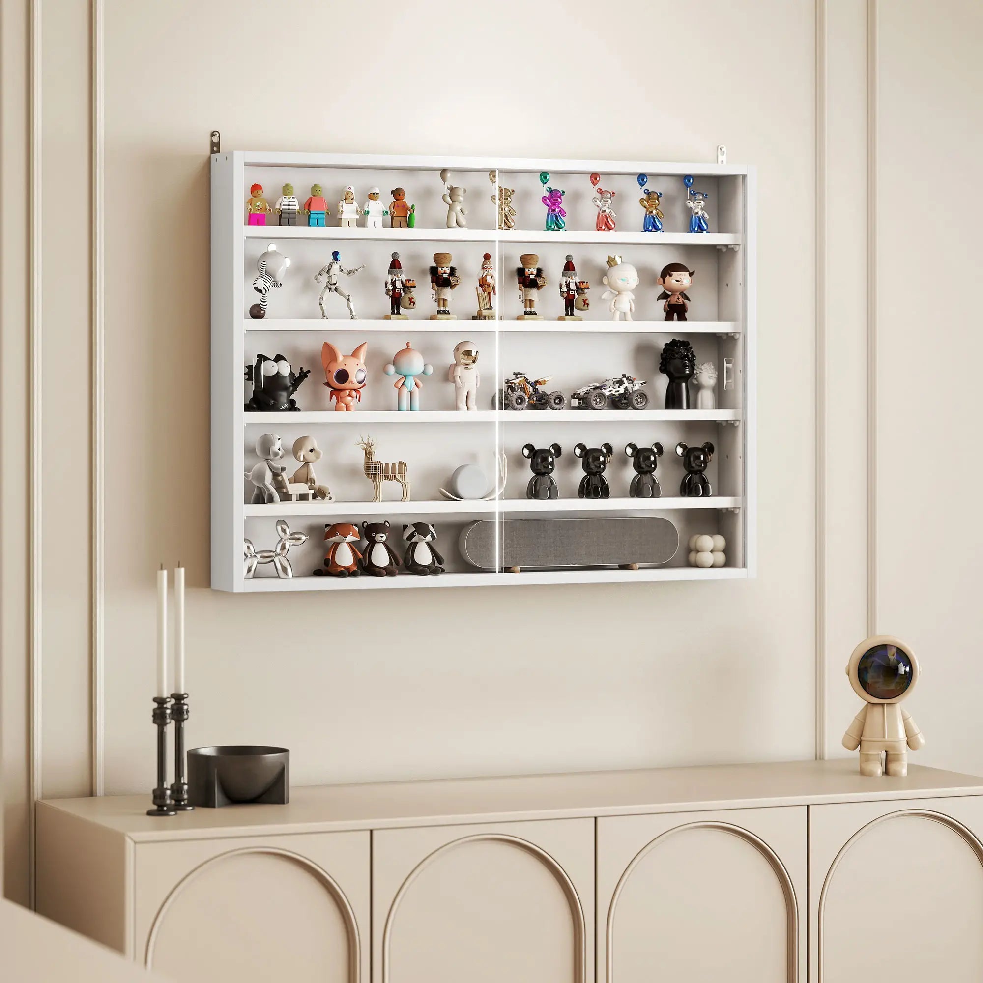 5-Tier Glass Display Cabinet, 2 Doors, 4 Adjustable Shelves, White Display Bookshelves at Gallery Canada