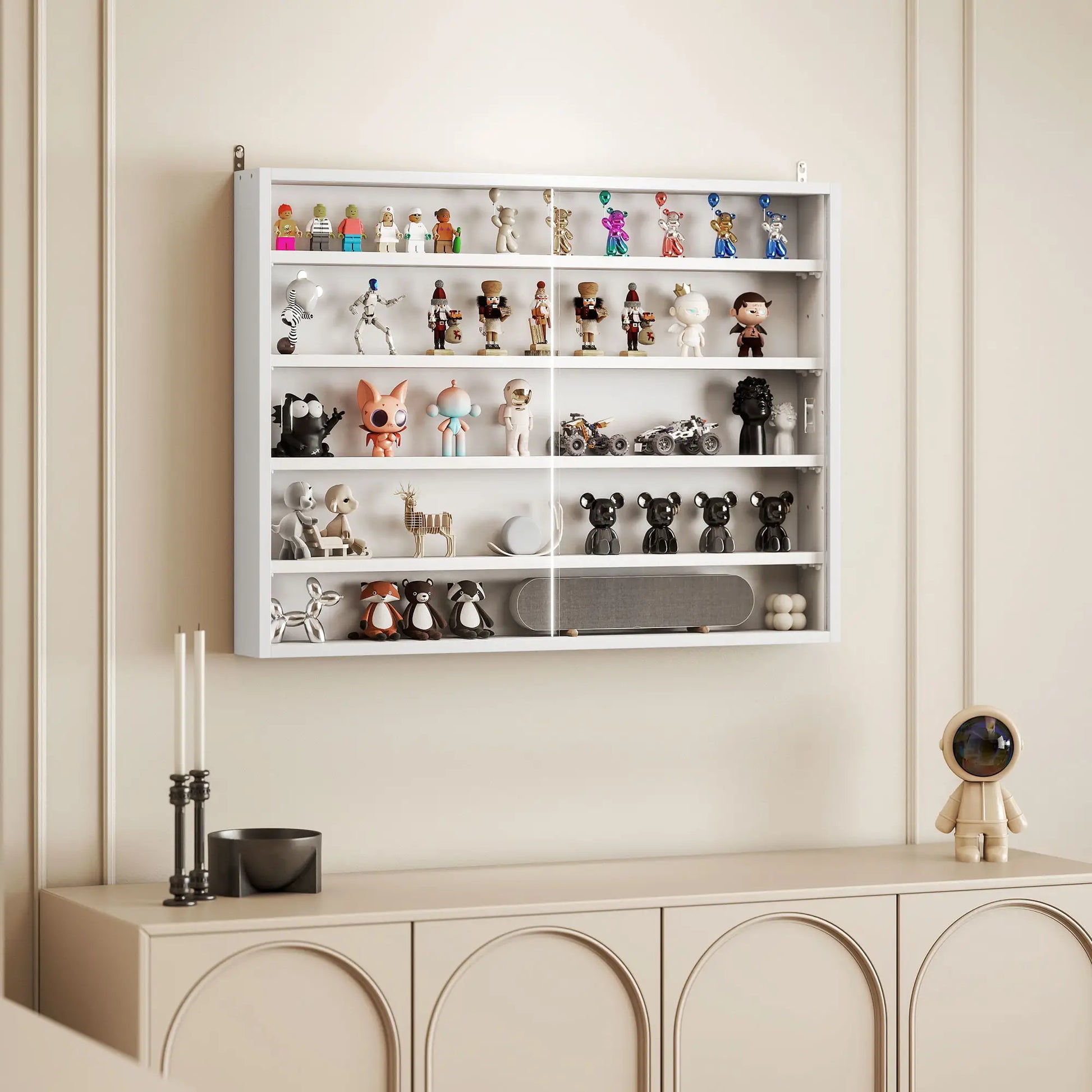 5-Tier Glass Display Cabinet, 2 Doors, 4 Adjustable Shelves, White Display Bookshelves at Gallery Canada