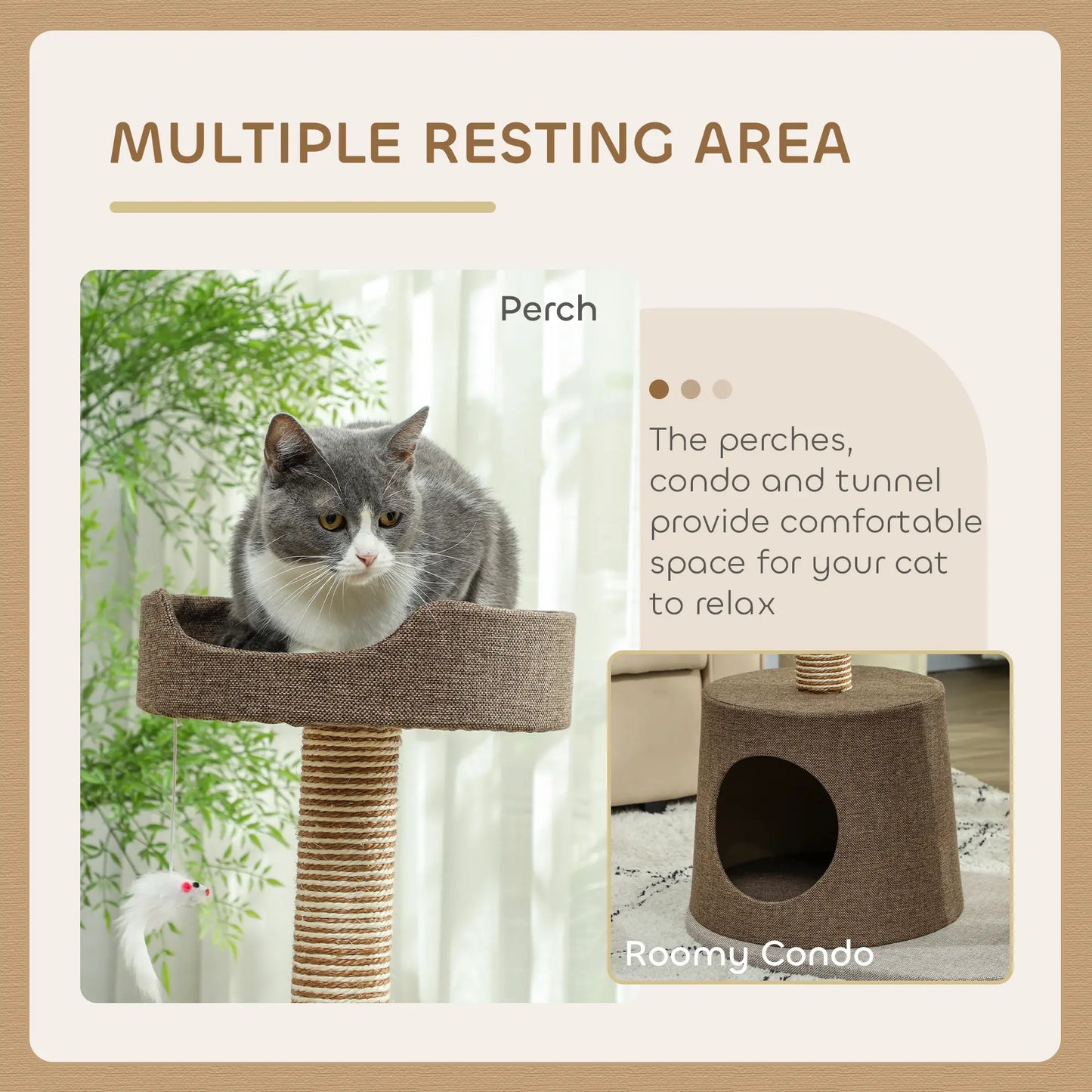 Cat Scratching Tree Post, Climbing Furniture with Toy, Brown Cat Posts at Gallery Canada