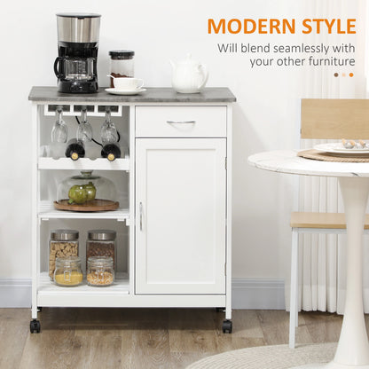 Rolling Kitchen Cart, Bar Cart with Wine Rack, Drawer, Shelves, White Kitchen Islands & Kitchen Carts at Gallery Canada