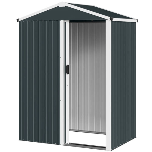 4.5 x 3ft Metal Garden Shed, Waterproof, Lockable Door, Dark Grey