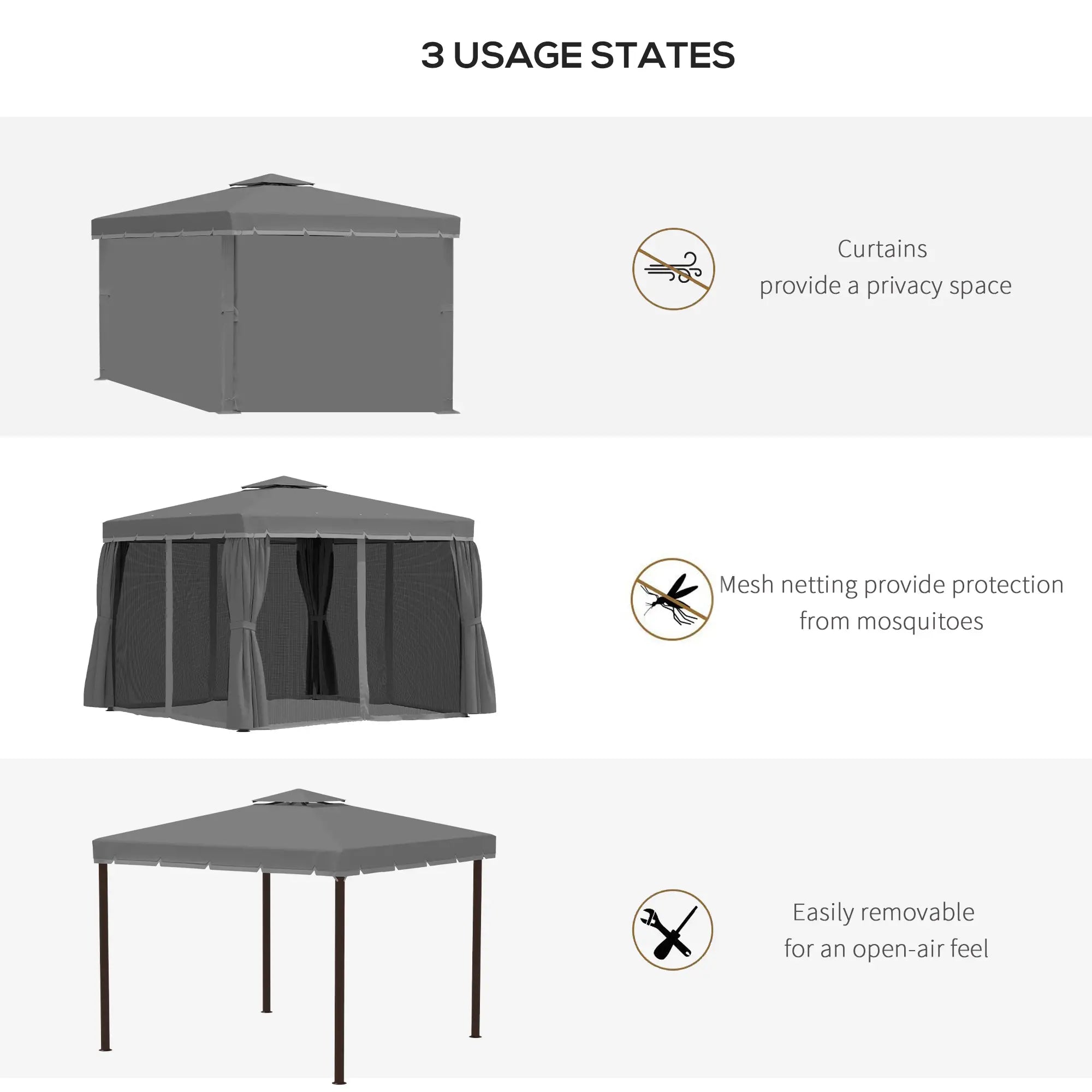 10' x 10' 2-Tier Gazebo, Zippered Mesh Sidewalls, Aluminum Frame, Dark Grey Gazebos at Gallery Canada