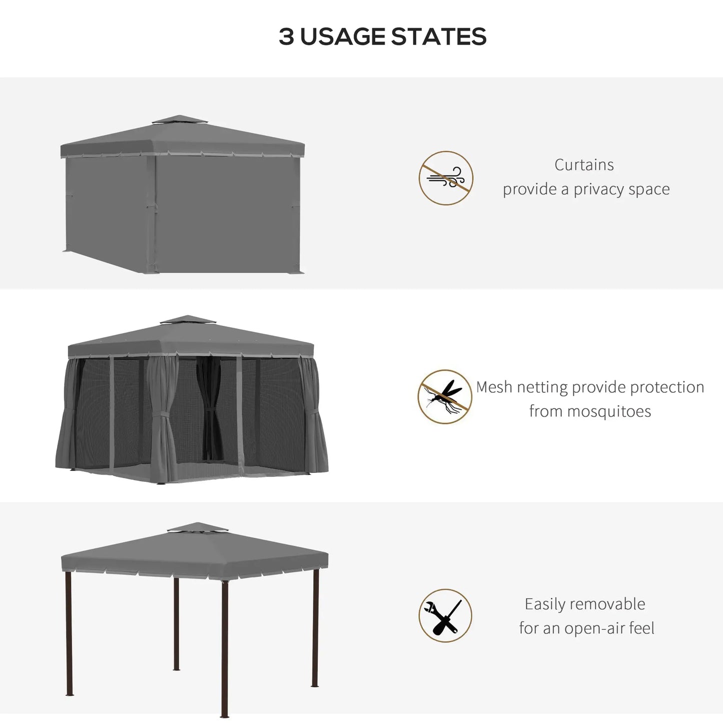 10' x 10' 2-Tier Gazebo, Zippered Mesh Sidewalls, Aluminum Frame, Dark Grey Gazebos at Gallery Canada