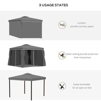 10' x 10' 2-Tier Gazebo, Zippered Mesh Sidewalls, Aluminum Frame, Dark Grey Gazebos at Gallery Canada