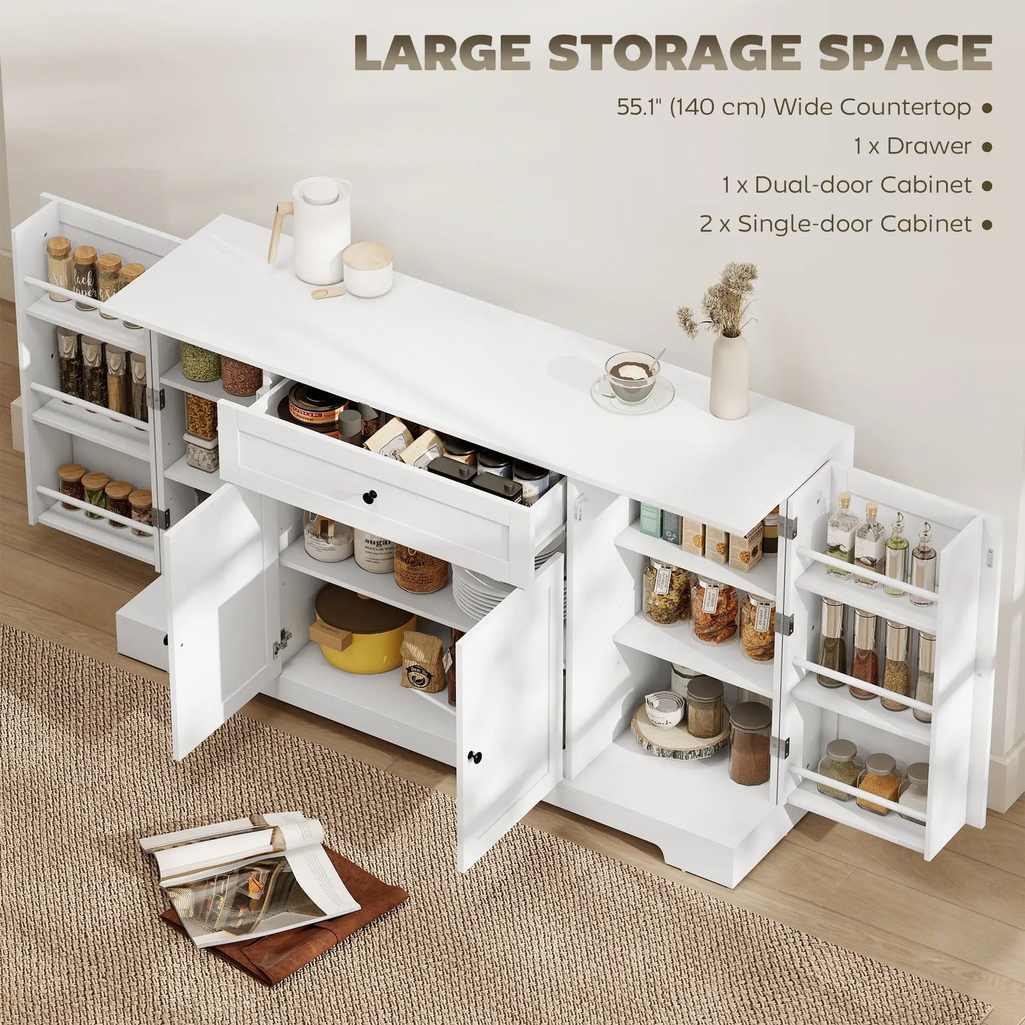 55" Kitchen Storage Cabinet With Drawer, Adjustable Shelves, White Bar Cabinets at Gallery Canada