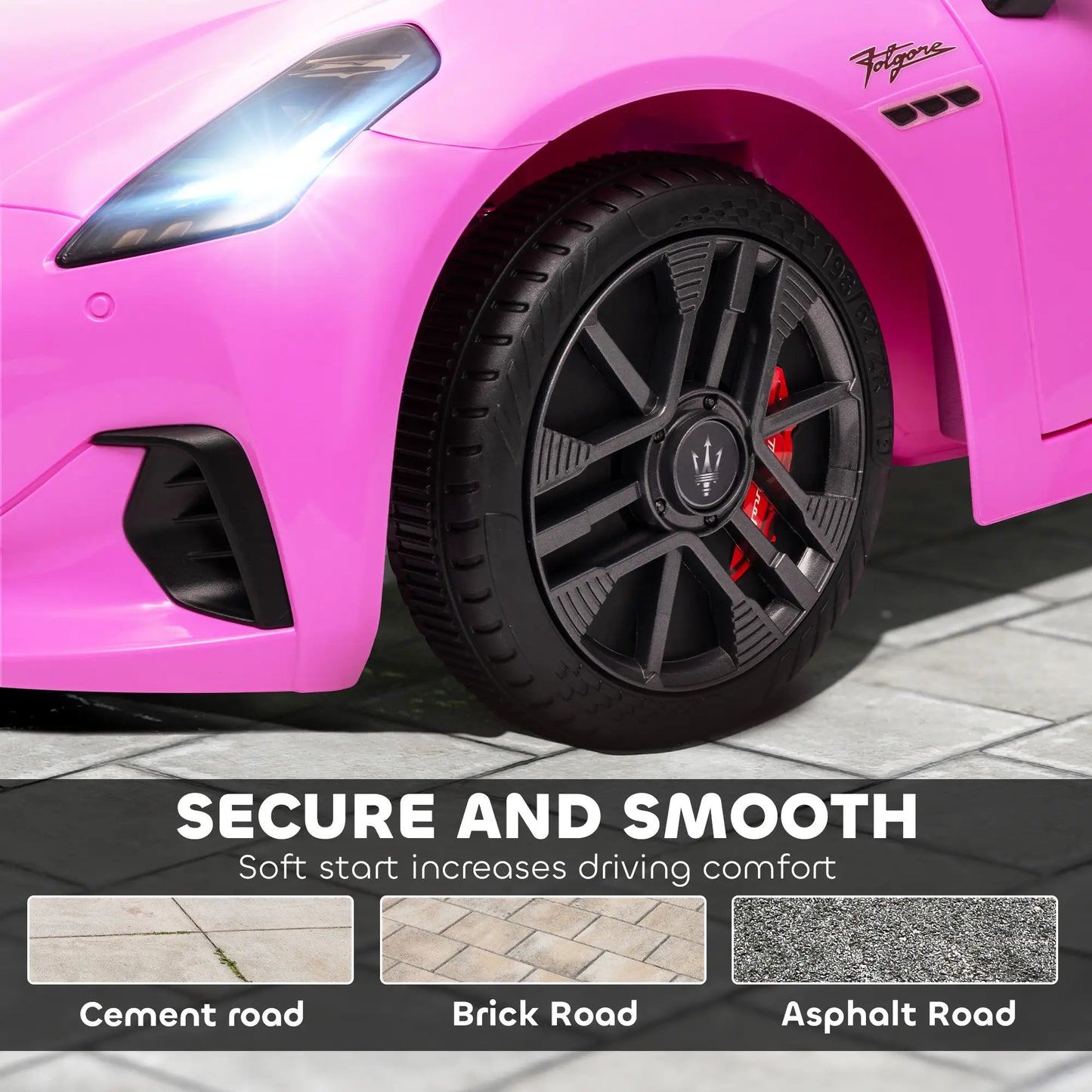 12V Maserati Gran Turismo Licensed Kids Electric Car w/ Remote Control, Soft Start, LED Lights, Music, Horn, MP3, Pink Electric Toy Cars at Gallery Canada