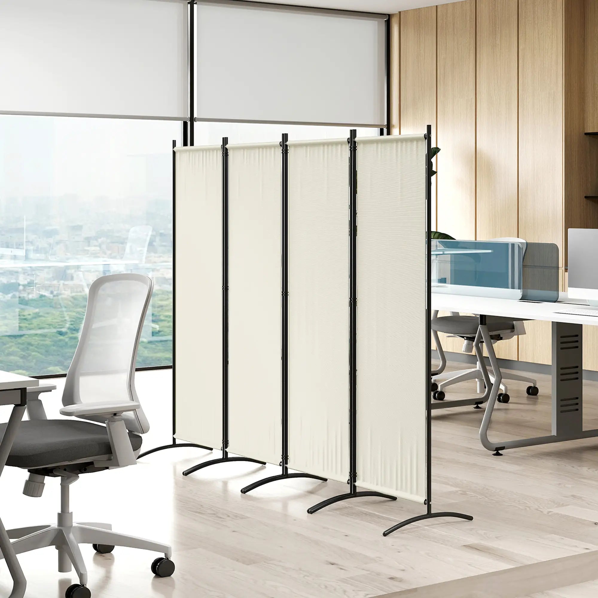Folding Room Divider, Privacy Screen, 5.6FT Tall, Cream White Side Awnings at Gallery Canada