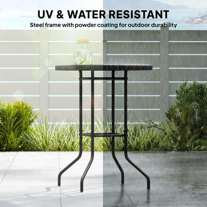 Outdoor Bar Table With Umbrella Hole, 41.3" Glass Top, Black Patio Dining Tables at Gallery Canada