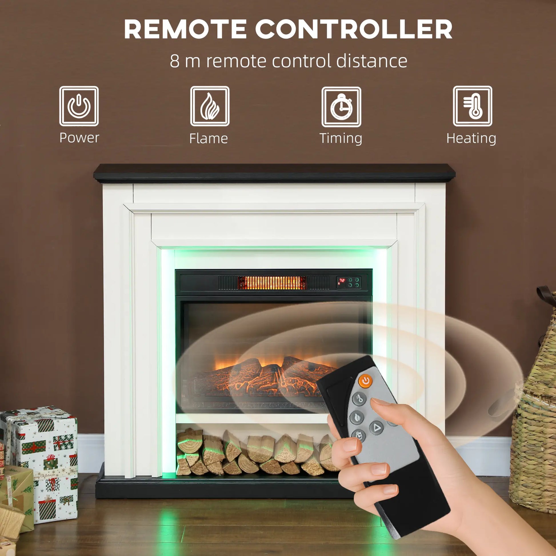 41 Inch Electric Fireplace, 1400W Heater, Adjustable 3D Flame, Black and White Electric Fireplaces at Gallery Canada