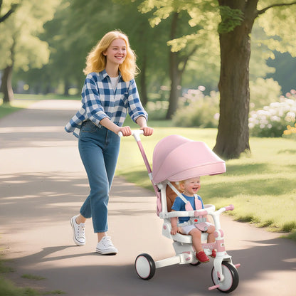 7 in 1 Toddler Tricycle, Safety Harness, Adjustable Parent Handle, Pink Tricycles for Kids at Gallery Canada